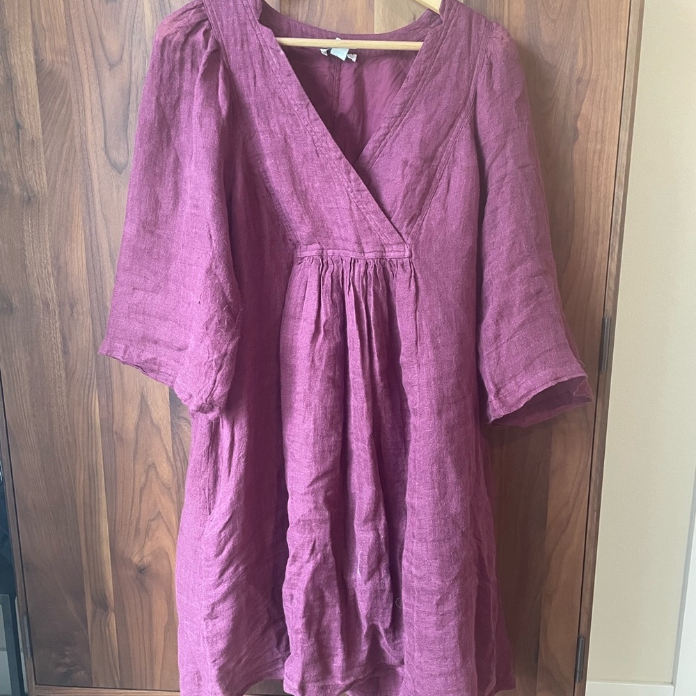 Sundance Women's Linen V-Neck Babydoll Tunic Dress - Pink